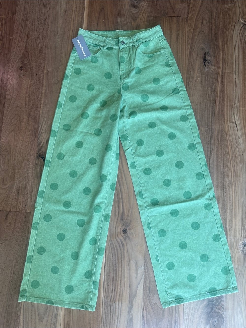 Missguided Green Polka Dot Wide Leg Jeans
